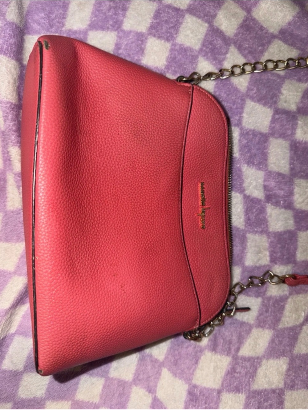 Nanette Lepore Coral Pink Pebbled Leather Chain Strap Crossbody